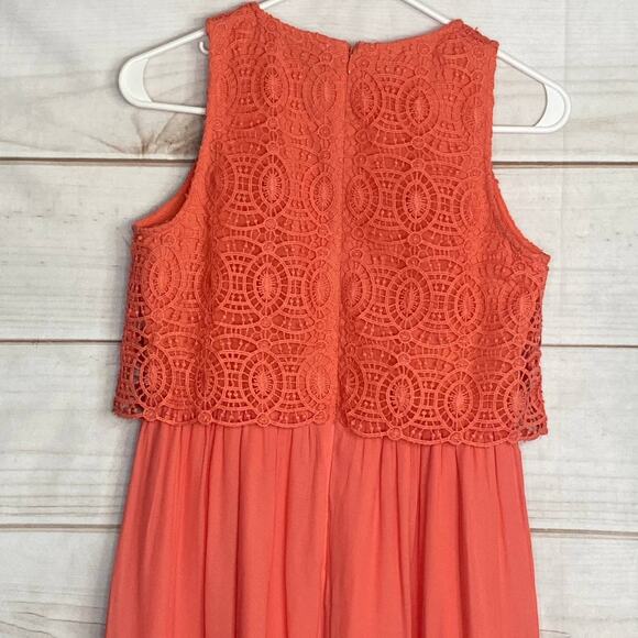 Ann Taylor Loft Coral Pink Overlay Lace Shift Crochet Chiffon Dress Size 2P - Picture 5 of 8